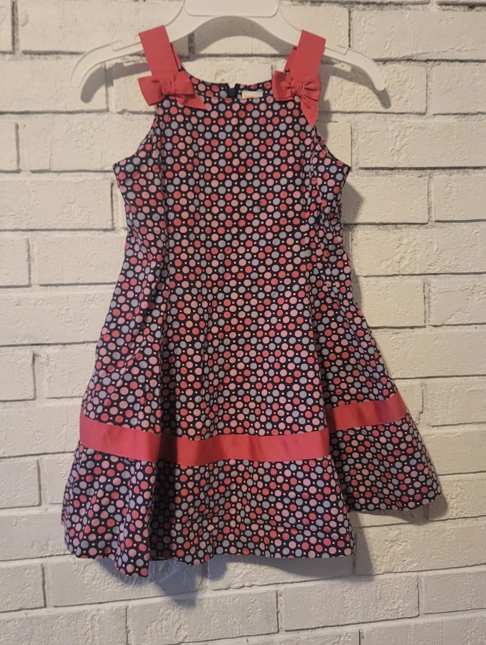 Gymboree Girls Size 6 Pink & Blue Polka Dot Cotton Dress with Bows
